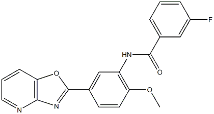 3-fluoro-N-(2-methoxy-5-[1,3]oxazolo[4,5-b]pyridin-2-ylphenyl)benzamide 结构式