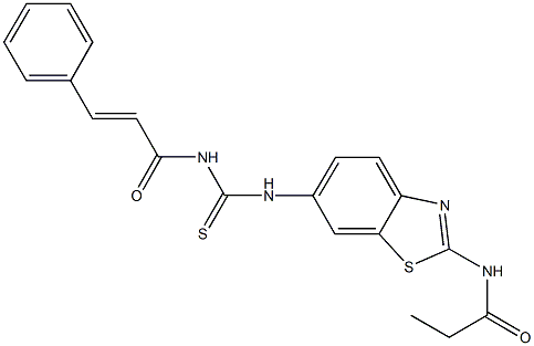 N-(6-{[(cinnamoylamino)carbothioyl]amino}-1,3-benzothiazol-2-yl)propanamide 结构式