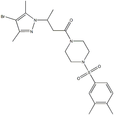 1-[3-(4-bromo-3,5-dimethyl-1H-pyrazol-1-yl)butanoyl]-4-[(3,4-dimethylphenyl)sulfonyl]piperazine 结构式