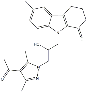 9-[3-(4-acetyl-3,5-dimethyl-1H-pyrazol-1-yl)-2-hydroxypropyl]-6-methyl-2,3,4,9-tetrahydro-1H-carbazol-1-one 结构式