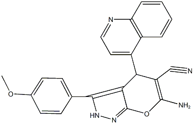 6-amino-3-(4-methoxyphenyl)-4-(4-quinolinyl)-2,4-dihydropyrano[2,3-c]pyrazole-5-carbonitrile 结构式