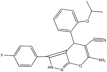 6-amino-3-(4-fluorophenyl)-4-(2-isopropoxyphenyl)-2,4-dihydropyrano[2,3-c]pyrazole-5-carbonitrile 结构式