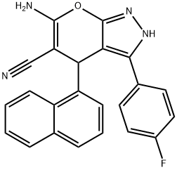 6-amino-3-(4-fluorophenyl)-4-(1-naphthyl)-2,4-dihydropyrano[2,3-c]pyrazole-5-carbonitrile 结构式