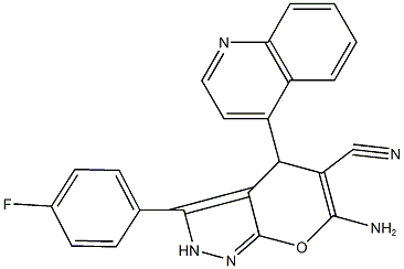 6-amino-3-(4-fluorophenyl)-4-(4-quinolinyl)-2,4-dihydropyrano[2,3-c]pyrazole-5-carbonitrile 结构式