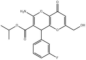 isopropyl 2-amino-4-(3-fluorophenyl)-6-(hydroxymethyl)-8-oxo-4,8-dihydropyrano[3,2-b]pyran-3-carboxylate 结构式