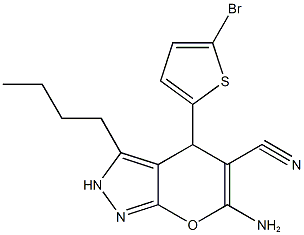 6-amino-4-(5-bromo-2-thienyl)-3-butyl-2,4-dihydropyrano[2,3-c]pyrazole-5-carbonitrile 结构式