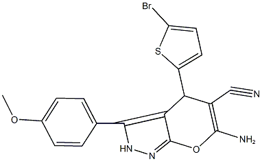 6-amino-4-(5-bromo-2-thienyl)-3-(4-methoxyphenyl)-2,4-dihydropyrano[2,3-c]pyrazole-5-carbonitrile 结构式