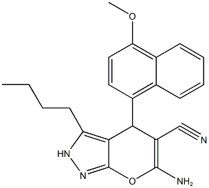 6-amino-3-butyl-4-(4-methoxy-1-naphthyl)-2,4-dihydropyrano[2,3-c]pyrazole-5-carbonitrile 结构式