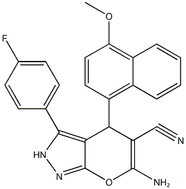 6-amino-3-(4-fluorophenyl)-4-(4-methoxy-1-naphthyl)-2,4-dihydropyrano[2,3-c]pyrazole-5-carbonitrile 结构式