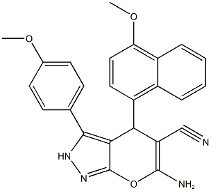 6-amino-4-(4-methoxy-1-naphthyl)-3-(4-methoxyphenyl)-2,4-dihydropyrano[2,3-c]pyrazole-5-carbonitrile 结构式