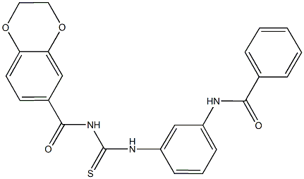 N-[3-({[(2,3-dihydro-1,4-benzodioxin-6-ylcarbonyl)amino]carbothioyl}amino)phenyl]benzamide 结构式