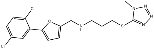 N-{[5-(2,5-dichlorophenyl)-2-furyl]methyl}-N-{3-[(1-methyl-1H-tetraazol-5-yl)sulfanyl]propyl}amine 结构式