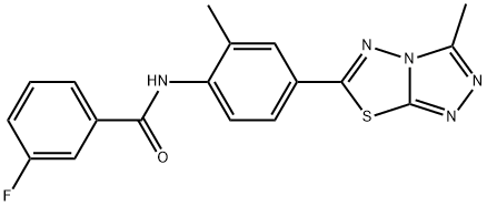 3-fluoro-N-[2-methyl-4-(3-methyl[1,2,4]triazolo[3,4-b][1,3,4]thiadiazol-6-yl)phenyl]benzamide 结构式