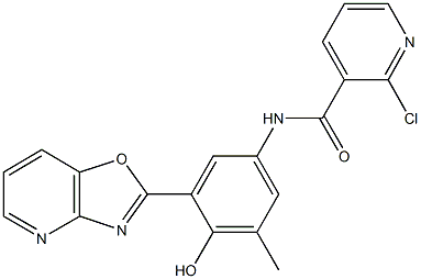 2-chloro-N-(4-hydroxy-3-methyl-5-[1,3]oxazolo[4,5-b]pyridin-2-ylphenyl)nicotinamide 结构式