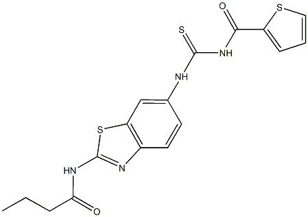 N-[6-({[(2-thienylcarbonyl)amino]carbothioyl}amino)-1,3-benzothiazol-2-yl]butanamide 结构式