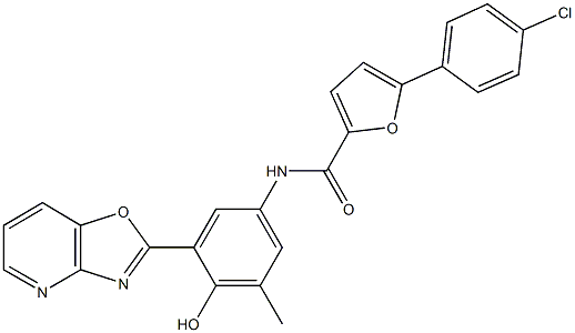 5-(4-chlorophenyl)-N-(4-hydroxy-3-methyl-5-[1,3]oxazolo[4,5-b]pyridin-2-ylphenyl)-2-furamide 结构式
