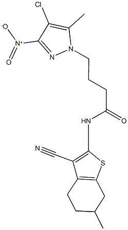 4-{4-chloro-3-nitro-5-methyl-1H-pyrazol-1-yl}-N-(3-cyano-6-methyl-4,5,6,7-tetrahydro-1-benzothien-2-yl)butanamide 结构式