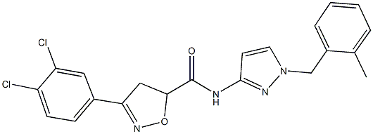 3-(3,4-dichlorophenyl)-N-[1-(2-methylbenzyl)-1H-pyrazol-3-yl]-4,5-dihydro-5-isoxazolecarboxamide 结构式