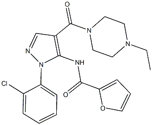 N-{1-(2-chlorophenyl)-4-[(4-ethyl-1-piperazinyl)carbonyl]-1H-pyrazol-5-yl}-2-furamide 结构式