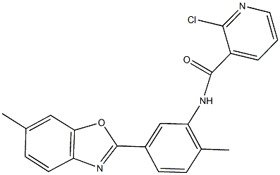 2-chloro-N-[2-methyl-5-(6-methyl-1,3-benzoxazol-2-yl)phenyl]nicotinamide 结构式