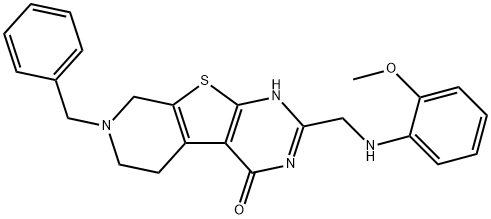 7-benzyl-2-[(2-methoxyanilino)methyl]-5,6,7,8-tetrahydropyrido[4',3':4,5]thieno[2,3-d]pyrimidin-4(3H)-one 结构式