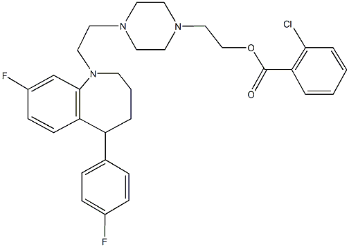 2-(4-{2-[8-fluoro-5-(4-fluorophenyl)-2,3,4,5-tetrahydro-1H-1-benzazepin-1-yl]ethyl}-1-piperazinyl)ethyl 2-chlorobenzoate 结构式