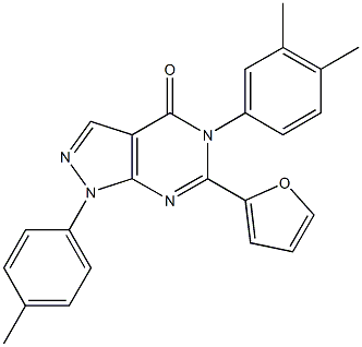 5-(3,4-dimethylphenyl)-6-(2-furyl)-1-(4-methylphenyl)-1,5-dihydro-4H-pyrazolo[3,4-d]pyrimidin-4-one 结构式