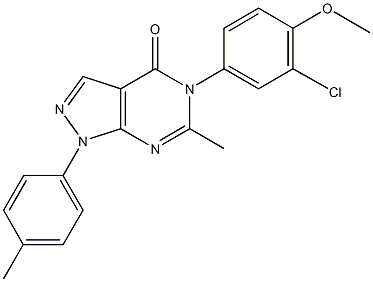 5-(3-chloro-4-methoxyphenyl)-6-methyl-1-(4-methylphenyl)-1,5-dihydro-4H-pyrazolo[3,4-d]pyrimidin-4-one 结构式