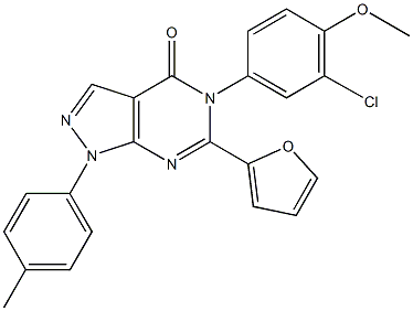 5-(3-chloro-4-methoxyphenyl)-6-(2-furyl)-1-(4-methylphenyl)-1,5-dihydro-4H-pyrazolo[3,4-d]pyrimidin-4-one 结构式
