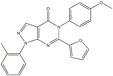 6-(2-furyl)-5-(4-methoxyphenyl)-1-(2-methylphenyl)-1,5-dihydro-4H-pyrazolo[3,4-d]pyrimidin-4-one 结构式