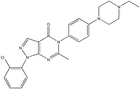 1-(2-chlorophenyl)-5-[4-(4-ethyl-1-piperazinyl)phenyl]-6-methyl-1,5-dihydro-4H-pyrazolo[3,4-d]pyrimidin-4-one 结构式