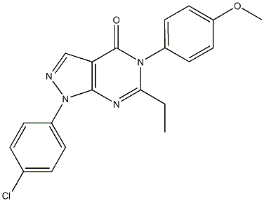 1-(4-chlorophenyl)-6-ethyl-5-(4-methoxyphenyl)-1,5-dihydro-4H-pyrazolo[3,4-d]pyrimidin-4-one 结构式