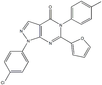 1-(4-chlorophenyl)-6-(2-furyl)-5-(4-methylphenyl)-1,5-dihydro-4H-pyrazolo[3,4-d]pyrimidin-4-one 结构式