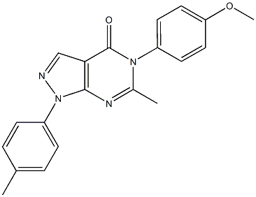 5-(4-methoxyphenyl)-6-methyl-1-(4-methylphenyl)-1,5-dihydro-4H-pyrazolo[3,4-d]pyrimidin-4-one 结构式