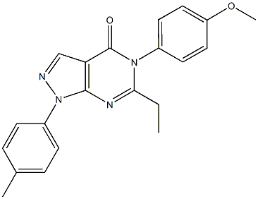 6-ethyl-5-(4-methoxyphenyl)-1-(4-methylphenyl)-1,5-dihydro-4H-pyrazolo[3,4-d]pyrimidin-4-one 结构式