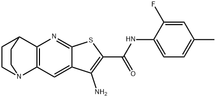 5-amino-N-(2-fluoro-4-methylphenyl)-7-thia-1,9-diazatetracyclo[9.2.2.0~2,10~.0~4,8~]pentadeca-2(10),3,5,8-tetraene-6-carboxamide 结构式