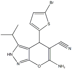 6-amino-4-(5-bromo-2-thienyl)-3-isopropyl-2,4-dihydropyrano[2,3-c]pyrazole-5-carbonitrile 结构式