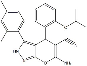 6-amino-3-(2,4-dimethylphenyl)-4-(2-isopropoxyphenyl)-2,4-dihydropyrano[2,3-c]pyrazole-5-carbonitrile 结构式