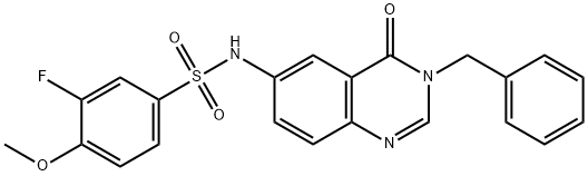 N-(3-benzyl-4-oxo-3,4-dihydro-6-quinazolinyl)-3-fluoro-4-methoxybenzenesulfonamide 结构式