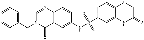 N-(3-benzyl-4-oxo-3,4-dihydro-6-quinazolinyl)-3-oxo-3,4-dihydro-2H-1,4-benzoxazine-6-sulfonamide 结构式