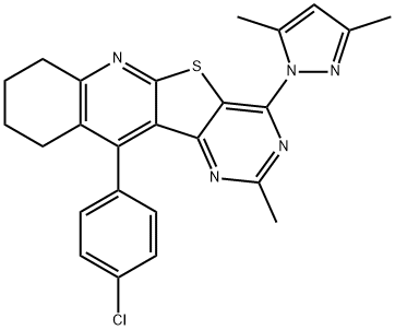 11-(4-chlorophenyl)-4-(3,5-dimethyl-1H-pyrazol-1-yl)-2-methyl-7,8,9,10-tetrahydropyrimido[4',5':4,5]thieno[2,3-b]quinoline 结构式