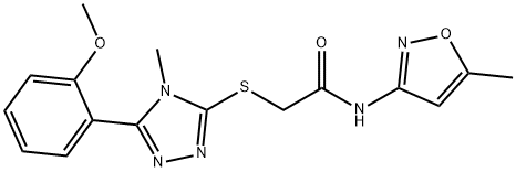 2-{[5-(2-methoxyphenyl)-4-methyl-4H-1,2,4-triazol-3-yl]sulfanyl}-N-(5-methyl-3-isoxazolyl)acetamide 结构式