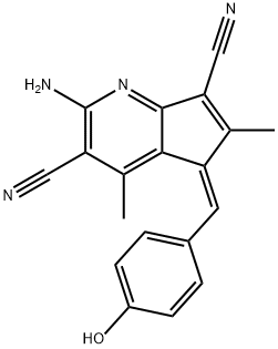 2-amino-5-(4-hydroxybenzylidene)-4,6-dimethyl-5H-cyclopenta[b]pyridine-3,7-dicarbonitrile 结构式