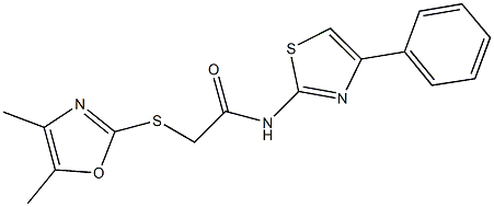 2-[(4,5-dimethyl-1,3-oxazol-2-yl)sulfanyl]-N-(4-phenyl-1,3-thiazol-2-yl)acetamide 结构式