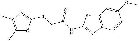 2-[(4,5-dimethyl-1,3-oxazol-2-yl)sulfanyl]-N-(6-methoxy-1,3-benzothiazol-2-yl)acetamide 结构式