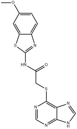 N-(6-methoxy-1,3-benzothiazol-2-yl)-2-(9H-purin-6-ylsulfanyl)acetamide 结构式