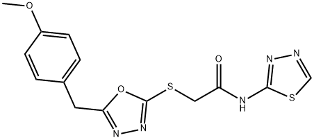 2-{[5-(4-methoxybenzyl)-1,3,4-oxadiazol-2-yl]sulfanyl}-N-(1,3,4-thiadiazol-2-yl)acetamide 结构式