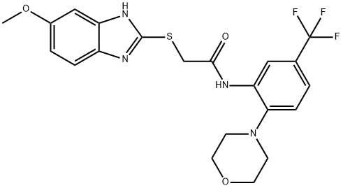 2-[(5-methoxy-1H-benzimidazol-2-yl)sulfanyl]-N-[2-(4-morpholinyl)-5-(trifluoromethyl)phenyl]acetamide 结构式