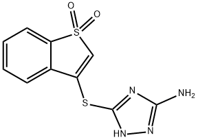 5-[(1,1-dioxido-1-benzothien-3-yl)sulfanyl]-4H-1,2,4-triazol-3-amine 结构式