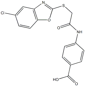 4-({[(5-chloro-1,3-benzoxazol-2-yl)sulfanyl]acetyl}amino)benzoic acid 结构式